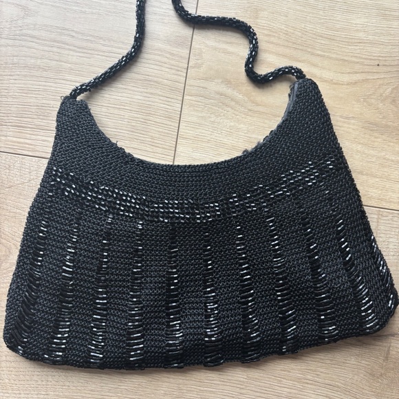 Vintage Beaded Mini Bag, Black Beaded Bag - Picture 3 of 5